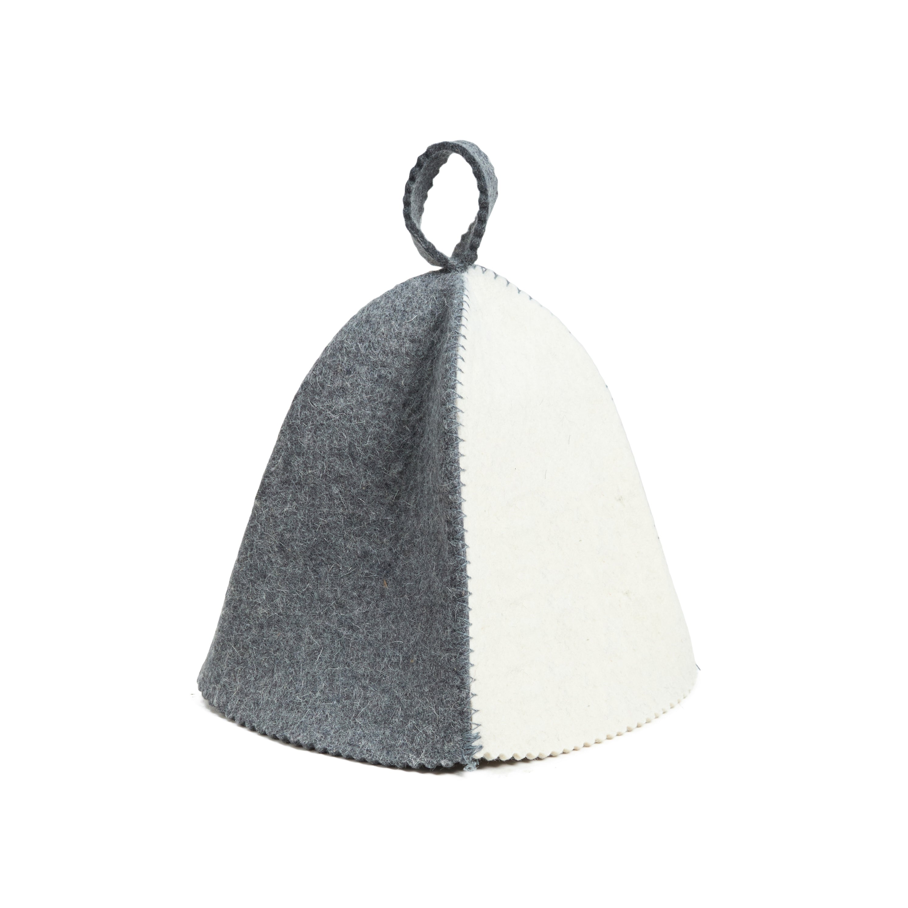 Two-toned gray and white fabric teapot on a white background