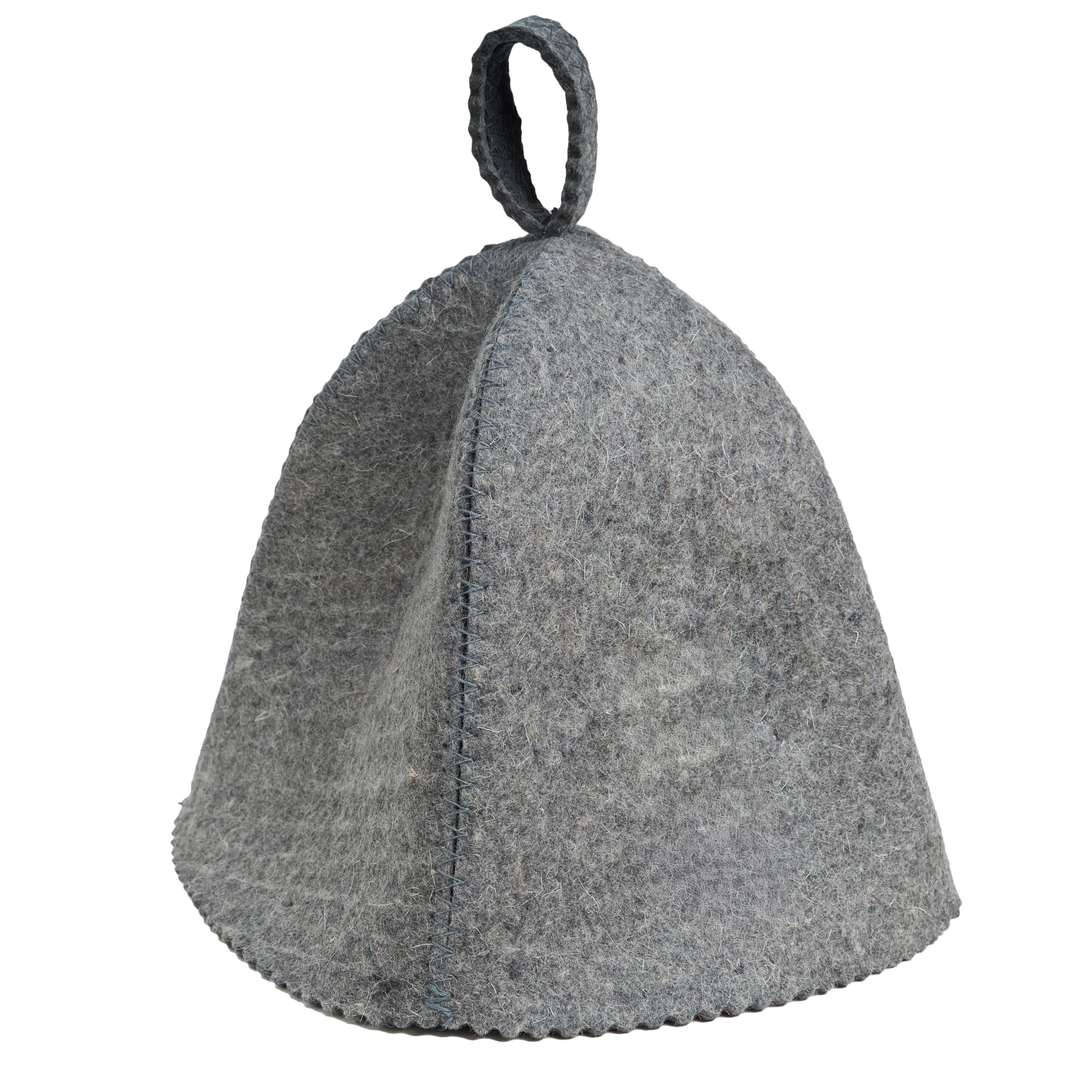 Gray textured teapot-shaped sauna cap on a white background