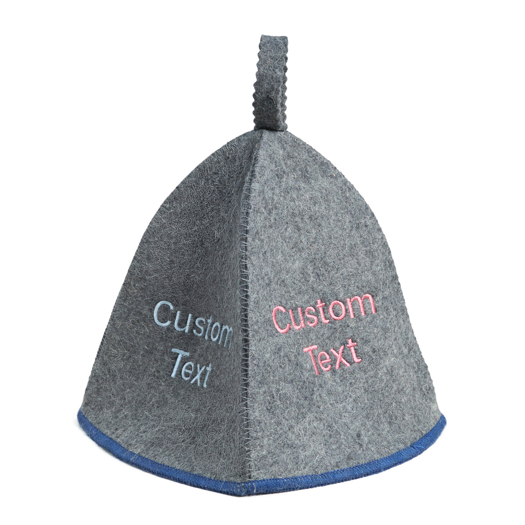 Gray felt sauna hat with loop on white background