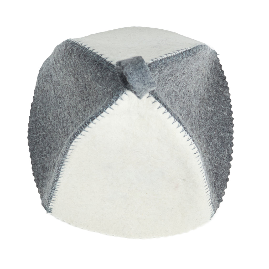 upview of sauna hat gray and white felt
