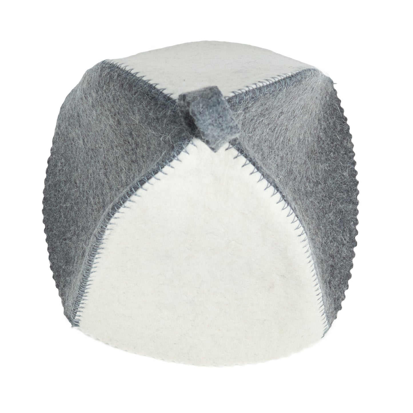 upview of sauna hat gray and white felt