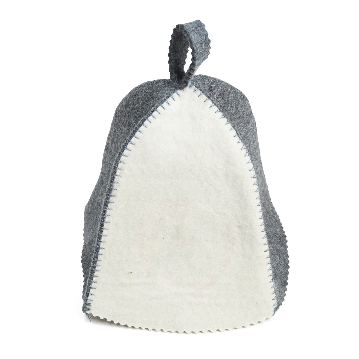 Triangular sauna hat gra white felt on a white background