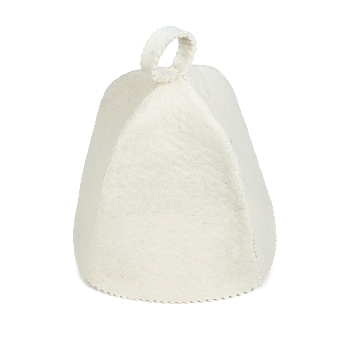 up view angle view of white felt sauna hat