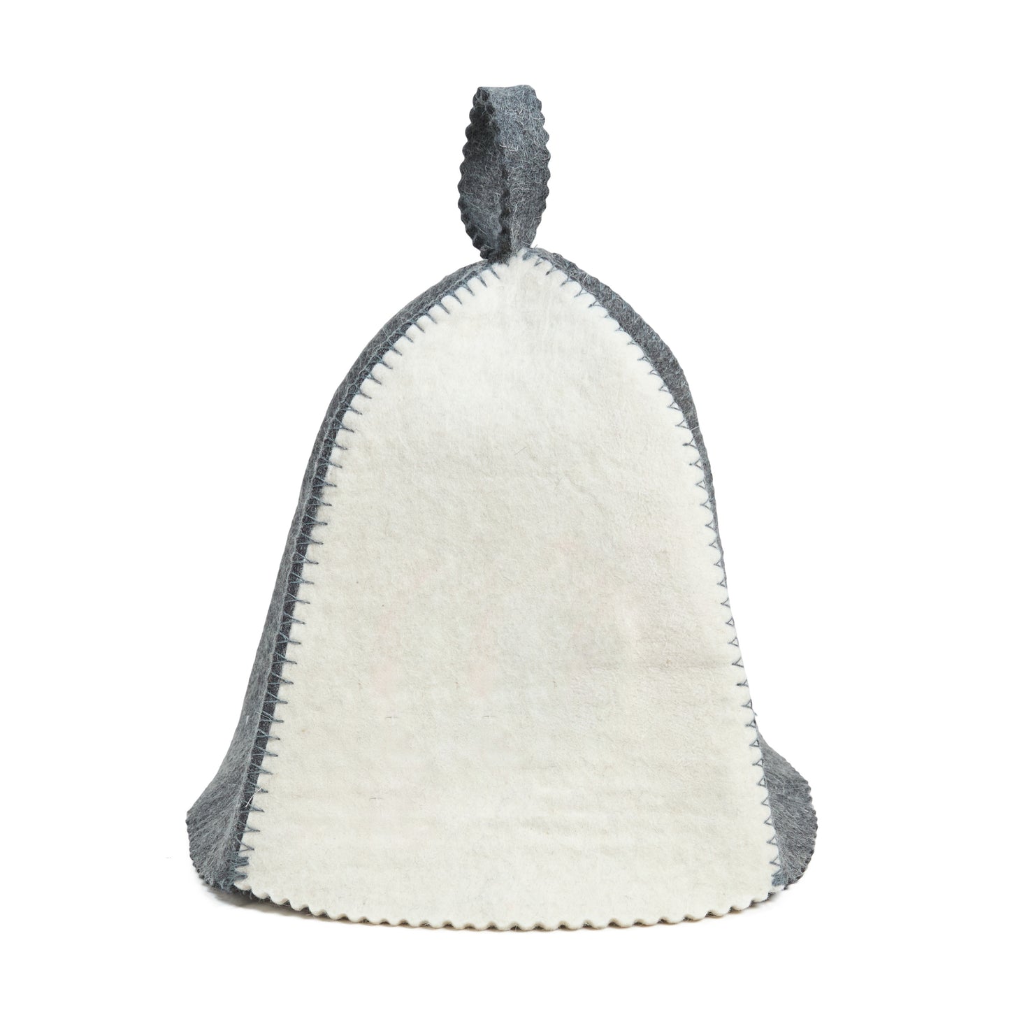 White and gray textured wool sauna hat on a white background